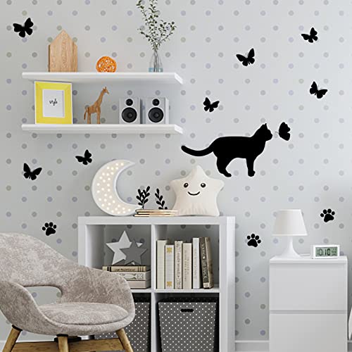 SUPERDANT Pegatinas de Pared de Gato Negro Calcomanías de Pared de Mariposa con Silueta Decoración de Pared con Estampado de Pata Calcomanía de Puerta de Animal Calcomanías de Ventana DIY