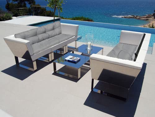 SuperKissen24. Set de 4 Cojín para Banco Exterior 120x38 cm Asiento Cómodo e Impermeable para Bancos y Columpios de Jardín, Terraza - Gris