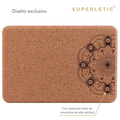 SUPERLETIC Yoga Block Elite - Juego de corcho de bloque de yoga de 2 I Bloques de yoga como ayuda para asanas I Accesorios de yoga I Corcho de bloque de yoga para fitness, espalda y regeneración