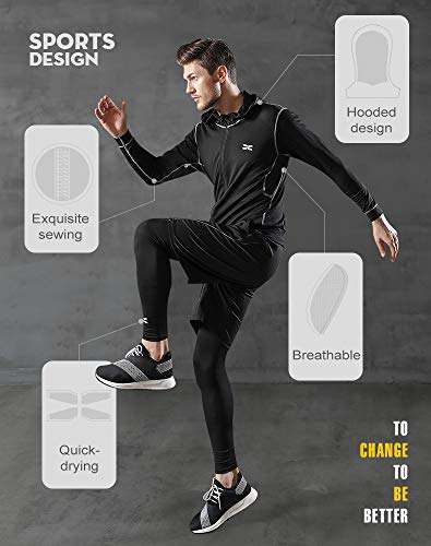 Superora 5 Piezas Conjunto de Ropa Deportiva Hombre Camisetas Pantalon Corto Deporte Ropa Secado Rápido Traje Deportivo Elástico Cremallera Suave Correr