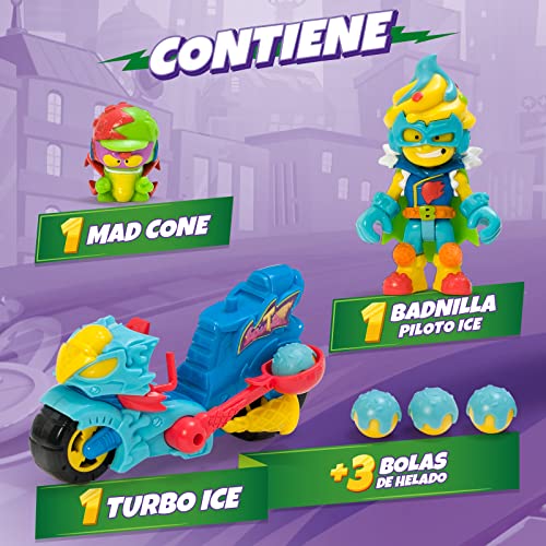 SUPERTHINGS Turbo Ice, Moto con catapulta para lanzar Bolas de Helado, Incluye 1 Kazoom Kid y 1 SuperThing