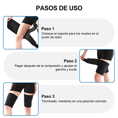 supregear Thigh Wraps Support, Compresión Ajustable Neopreno Manga del Muslo Transpirable Antideslizante Upper Leg Brace para Mujeres Hombres Tirado del Músculo de la Ingle, Cuádriceps, Negro, M