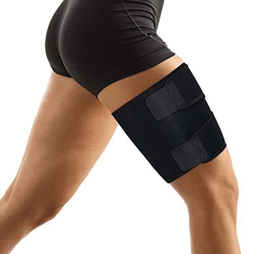 supregear Thigh Wraps Support, Compresión Ajustable Neopreno Manga del Muslo Transpirable Antideslizante Upper Leg Brace para Mujeres Hombres Tirado del Músculo de la Ingle, Cuádriceps, Negro, M