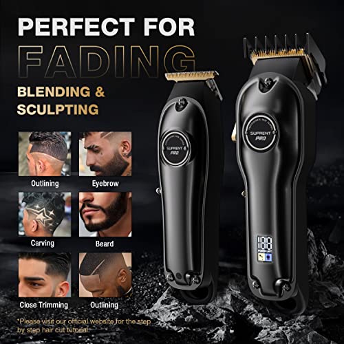 SUPRENT® Cortadora de pelo profesional para hombre, kit de corte de pelo y cortadora de hoja en T Zero Gap, juego de cortapelos inalámbrico con pantalla LED (negro)…