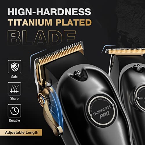 SUPRENT® Cortadora de pelo profesional para hombre, kit de corte de pelo y cortadora de hoja en T Zero Gap, juego de cortapelos inalámbrico con pantalla LED (negro)…