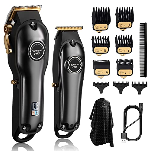 SUPRENT® Cortadora de pelo profesional para hombre, kit de corte de pelo y cortadora de hoja en T Zero Gap, juego de cortapelos inalámbrico con pantalla LED (negro)…