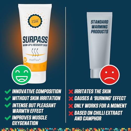 SURPASS-CARE Bálsamo de calentamiento y recuperación para atletas | Sensación de calor duradera | Antes y después de la actividad 200 ml