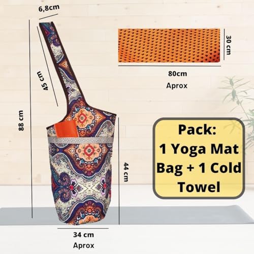 SusggO Pack Bolsa Yoga para Esterilla y Toalla Fria enfriamiento Bolso Yoga Mujer para Colchoneta Toalla Gimnasio Toalla Microfibra Bolso Yoga Esterilla Yoga Accesorios Pilates Fitness (Paisley)