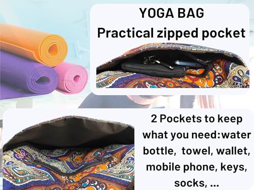 SusggO Pack Bolsa Yoga para Esterilla y Toalla Fria enfriamiento Bolso Yoga Mujer para Colchoneta Toalla Gimnasio Toalla Microfibra Bolso Yoga Esterilla Yoga Accesorios Pilates Fitness (Paisley)