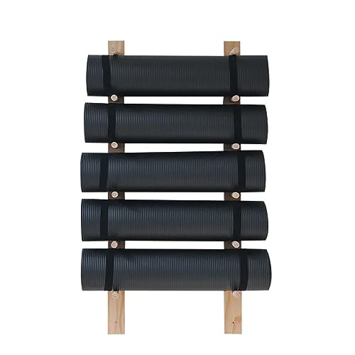 SUYUDD Soporte de Madera para Esterilla de Yoga, Soporte de Pared, Organizador de Pared para Rodillo de Espuma, Organizador de Fitness para Colgar en la Pared de Madera para Gimnasio en casa, Escuela