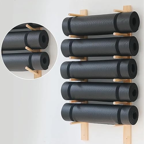 SUYUDD Soporte de Madera para Esterilla de Yoga, Soporte de Pared, Organizador de Pared para Rodillo de Espuma, Organizador de Fitness para Colgar en la Pared de Madera para Gimnasio en casa, Escuela