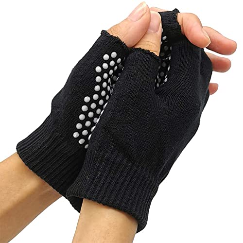 SwirlColor Guantes Yoga Antideslizantes Mujer, Guantes de Agarre para Ejercicios de Pilates sin Dedos con Puntos de Silicona Blanca 2 Pares