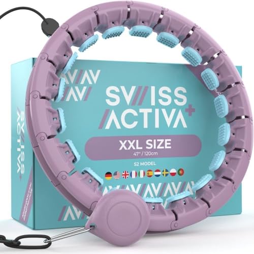 Swiss Activa+ S2 XXL Smart Hula Hoop Adulto - hasta 120 cm para Tallas Grandes XXL - No se Cae - Aro para Perder Peso para Mujeres - Hula Hoop Fitness con Peso