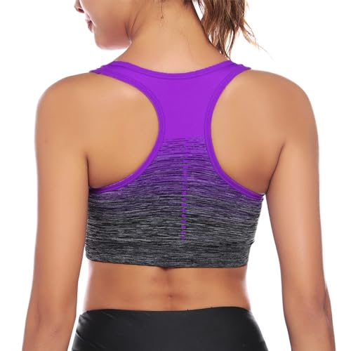 Sykooria Sujetador Deportivo Mujer Sujetador Inalámbrico Sin Costuras con Almohadillas Extraíbles Sujetador de Entrenamiento para Yoga Fitness Ejercicio Corriendo(Morado,M)