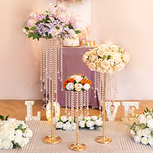 Sziqiqi 55cm Centro Mesa Boda con Cadena de Cristal Dorados - 2 Piezas Soporte de Flores Alto Jarrones de Piso Metal Centro de Mesa para Fiesta Cumpleaños Aniversario Recepción Baby Shower Compromiso