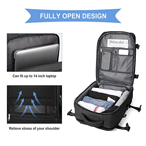 SZLX Mochila Viaje Cabina Avion Mujer Bolsas de viaje Equipaje de Mano avion Maletas de Viaje Cabina Mochila para Portátil con cable USB Impermeable Mochila Escolar Negro