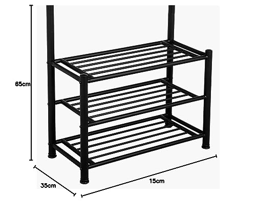 T-LoVendo 34.9 Perchero de Pie y Zapatero Estantería, Negro, 65 x 35 x 15 cm
