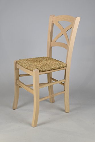 t m c s Tommychairs - Set 6 sillas Cross para Cocina y Comedor, Estructura en Madera de Haya lijada, no tratada, 100% Natural y Asiento en Paja