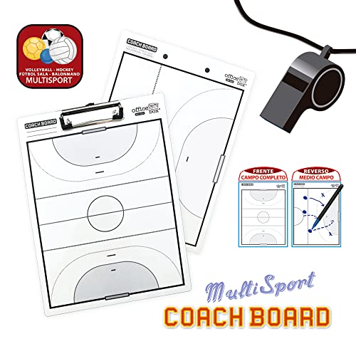 Tablero/Soporte Táctico para Entrenador Fútbol Sala - Multi Deporte - Ref. 9203 - (Volley-Hockey-F.Sala-Balonmano)- Soporte Flexible con Pinza, Colgador y Silbato de Regalo by Office Box