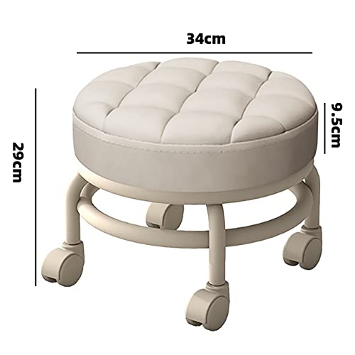 Taburete bajo con ruedas giratorias de 360°, silla móvil resistente y resistente, silla con asiento con ruedas de cuero PU, taburete con asiento rodante para el hogar, oficina, garaje, tienda, fitne