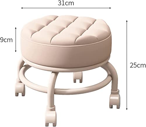 Taburete con ruedas, taburete bajo con ruedas, taburetes pequeños y bajos, taburete con ruedas giratorias de 360 °, silla de asiento de cuero PU para el hogar, oficina, garaje, tienda, fitne