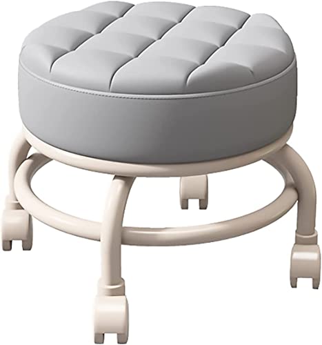 Taburete con ruedas, taburete bajo con ruedas, taburetes pequeños y bajos, taburete con ruedas giratorias de 360 °, silla de asiento de cuero PU para el hogar, oficina, garaje, tienda, fitne