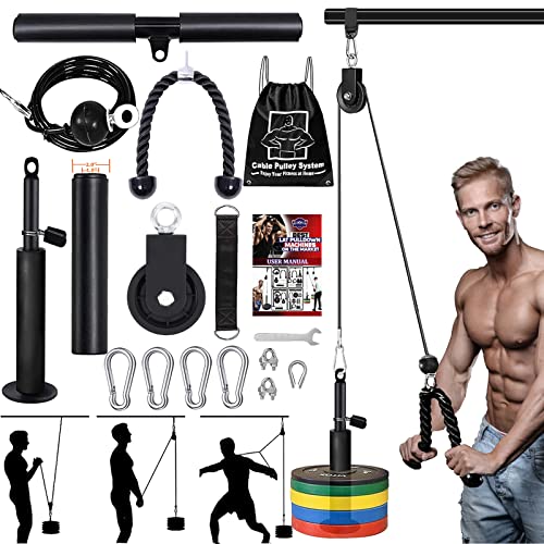 Taeku Polea para Gimnasio Profesional DIY Máquina Kit Cables de Poleas Equipo Fitness de Fuerza Muscular para Entrenamiento de Curl y Extensiones (2,5m Cable + Adaptador)