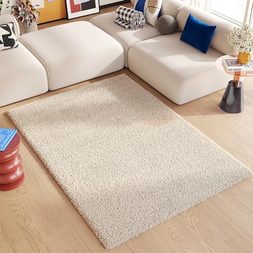 TAPISO Essence Alfombra de Pelo Largo Shaggy Diseño Moderno Beige Mullida Suave Alfombra de Salón Dormitorio Habitación Infantil Niño Sala de Estar Oeko-Tex 80 x 150 cm