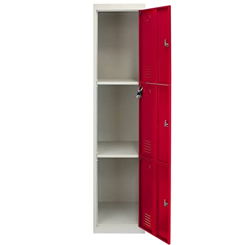 Taquilla Metálica para Montar con 3 Puertas Rojas 45x38x180cm con Estantes llaves Imanes Portatarjetas Nombre Número Casillero Armario Rojo Metalico Red Metal Locker Escuela Gimnasio Vestuario Oficina