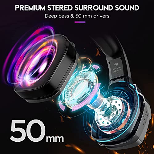 Tatybo Cascos Gaming PS4, Auriculares Gaming con Giratorio de 90° y 4 Modos de Iluminación RGB, Transductores 50mm, Micrófono con Premium Estéreo, Compatibles con PS4, PS5, Xbox One, PC, Switch