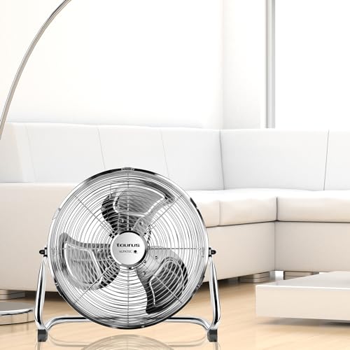 Taurus Sirocco 18 - Ventilador circulador de aire, 3 velocidades, 3 hélices metálicas, 45 cm de diámetro, inclinación ajustable, 120 W, rejilla extraíble, silencioso, base antideslizante, Color Cromo