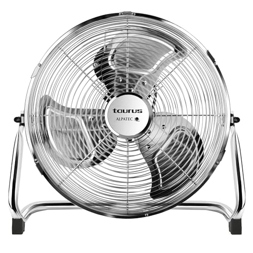 Taurus Sirocco 18 - Ventilador circulador de aire, 3 velocidades, 3 hélices metálicas, 45 cm de diámetro, inclinación ajustable, 120 W, rejilla extraíble, silencioso, base antideslizante, Color Cromo