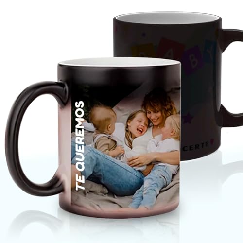 Taza mágica. Taza mágica personalizada que cambia de color cuando se calienta. Taza personalizada con foto y texto. Regalos originales. Regalos personalizados. Capacidad de 330 ml.