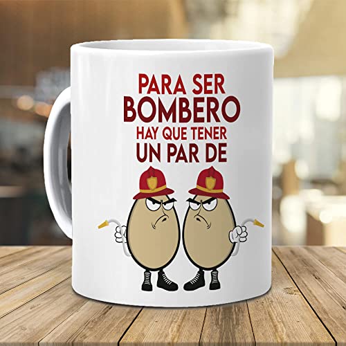 Taza regalo personalizado y divertido bombero. Para ser bombero hay que tener un par de huevos. Cerámica AAA - 350 ml.