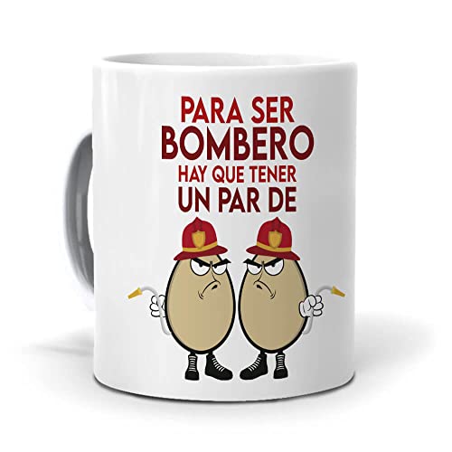 Taza regalo personalizado y divertido bombero. Para ser bombero hay que tener un par de huevos. Cerámica AAA - 350 ml.