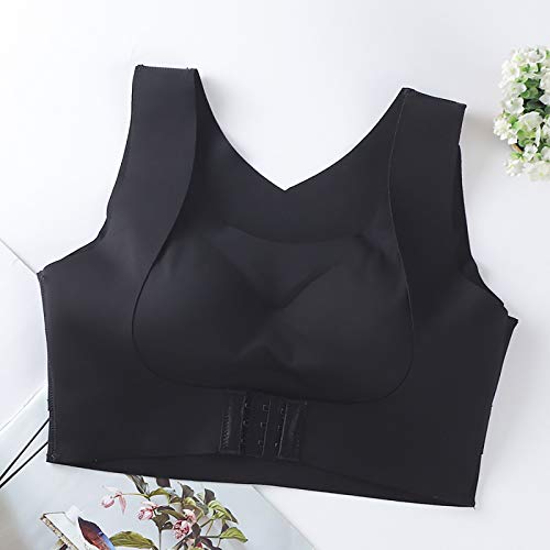 TDEOK Encaje Mujeres Extra Elástico Sujetador Yoga Sujetador Ropa Interior Transpirable Deportivo Frente Carenado Tabla De Tallas, Negro , XL