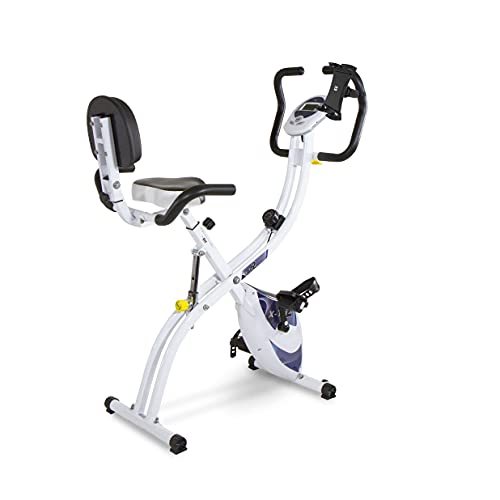 Tecnovita Bicicleta estática plegable X-TRI II + HOLDER YF910H. Bicicleta 3 posiciones con soporte para smartphone/tablet. Inercia 10 Kg