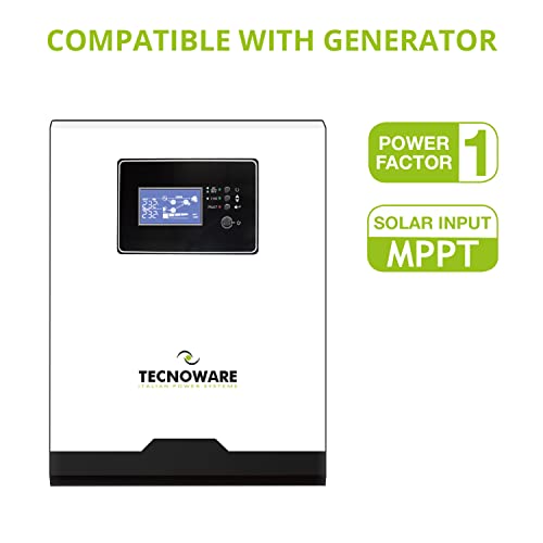 Tecnoware 1200VA ATA Inversor Híbrido Energía Solar - Batería de 12V – Controlador Solar MPPT Desde 15V-80V – Cargador Solar CA Desde 50 A - Energía de Onda Sinusoidal Pura