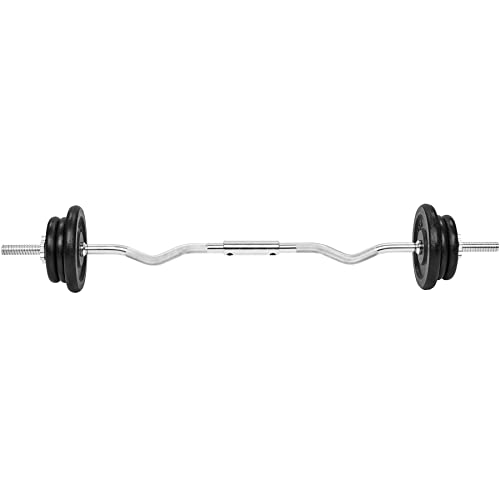 TecTake 402582 Conjunto de Barra de Curl, Set Pesa Larga, Dispositivo de Acero, Entrenamiento Resistente, Discos de 2,5 Kg y 5 Kg, Fitness Gimnasio