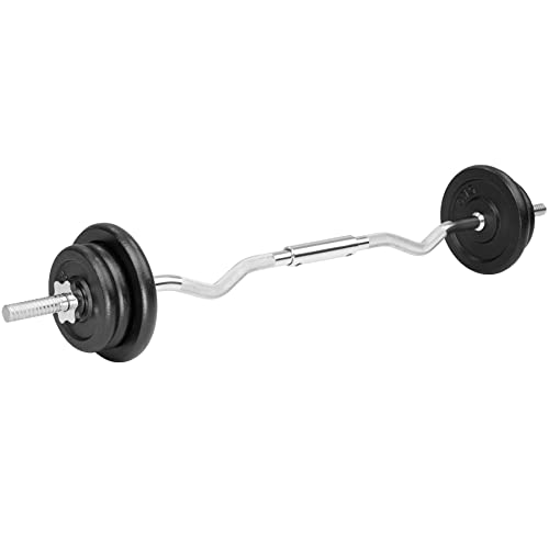 TecTake 402582 Conjunto de Barra de Curl, Set Pesa Larga, Dispositivo de Acero, Entrenamiento Resistente, Discos de 2,5 Kg y 5 Kg, Fitness Gimnasio