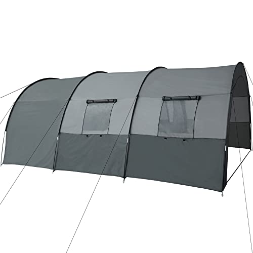 TecTake 404825-Tienda de campaña Roskilde para 6 Personas,Al Aire Libre,Refugio para Playa con mosquitera y Porche,Tienda Camping con Ventanas,Armazón para excursiones Campo,gris claro/gris oscuro