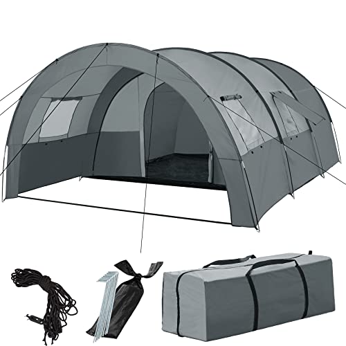 TecTake 404825-Tienda de campaña Roskilde para 6 Personas,Al Aire Libre,Refugio para Playa con mosquitera y Porche,Tienda Camping con Ventanas,Armazón para excursiones Campo,gris claro/gris oscuro