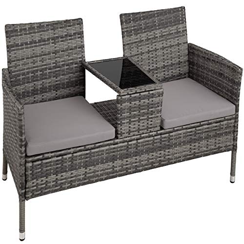 TecTake 800168 Set de Sofá 2X Asientos & Mesa, Conjunto de Muebles de Jardín, Exterior Terraza Patio (Gris | No. 403223)