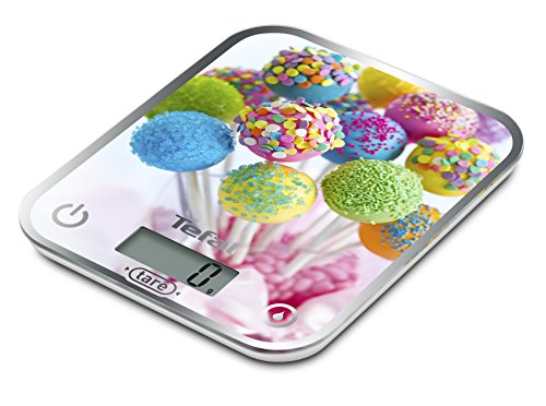 Tefal Optiss Cake Pops BC5121 Báscula de Cocina, extraplana, función Tara, Vidrio Templado y Pilas Incluidas, Multicolor