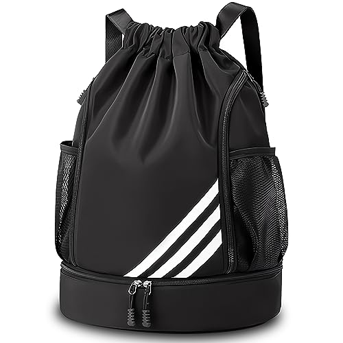 Teklemon Mochila Cuerdas, Mochilas de Cuerdas con Compartimento de Zapatos y Bolsillo Mochila Deporte Grande Bolsa de Cordón Impermeable Mochila Saco de Gimnasio para Mujer Hombre Adolescente