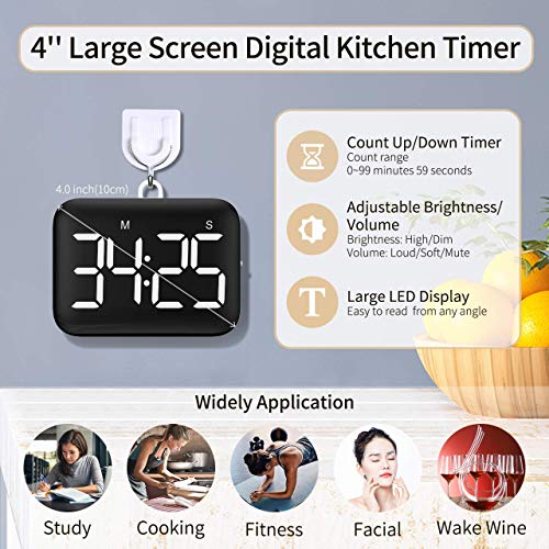 Temporizador de Cocina Digital NOKLEAD para cocinar: Temporizador de Cuenta Regresiva magnético con Pantalla LED Grande, Volumen y Brillo Ajustables, Adecuado para niños y Ancianos (Incluir batería)