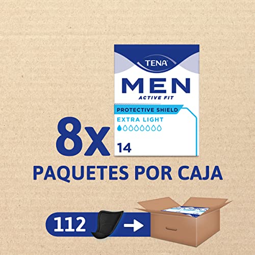 TENA Men Level 0 8x14 - Compresa Protectora Fina para Hombre - Para Incontinencia y Goteo Ocasional - Protector Ligero y Absorbente - 112 Unidades - Color Negro - Paquete Mensual