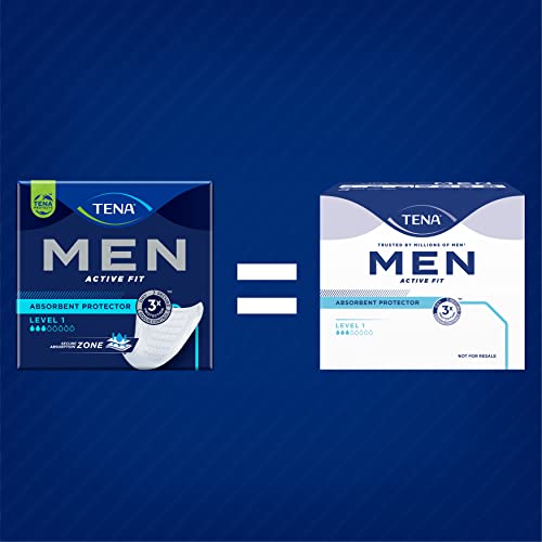 TENA Men Level 1 8x12 - Compresa Protectora y Absorbente para Hombre - Para Incontinencia y Goteo Moderado - Zona de Absorción Mejorada - Máxima Discreción - 96 Unidades - Paquete Mensual