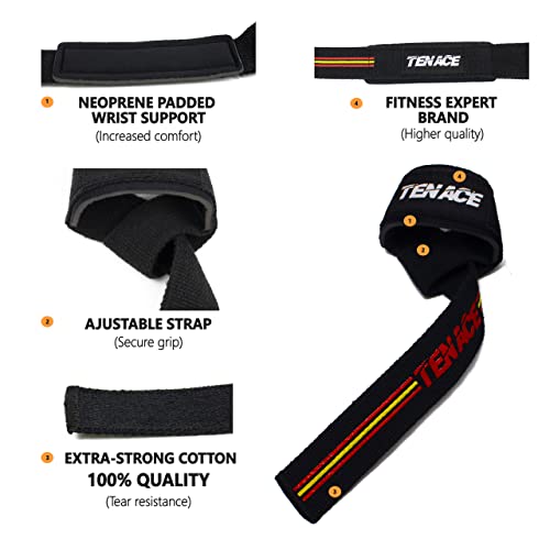 Tenace Straps Powerlifting España, Correas de Levantamiento de Pesas para Peso Muerto, Agarres Gym, Soporte para Las Muñecas Acolchado, Lifting Straps – Mujeres y Hombres