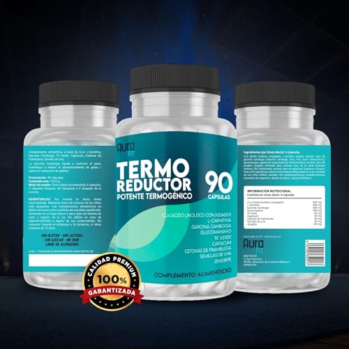 Termo Reductor y Termogénico | Quemagrasas Potente para Adelgazar| Eliminador Apetito | L-Carnitina + CLA + Garcinia + Glucomanano + Te Verde + Cetonas De Frambuesa + Jengibre | 90 cápsulas